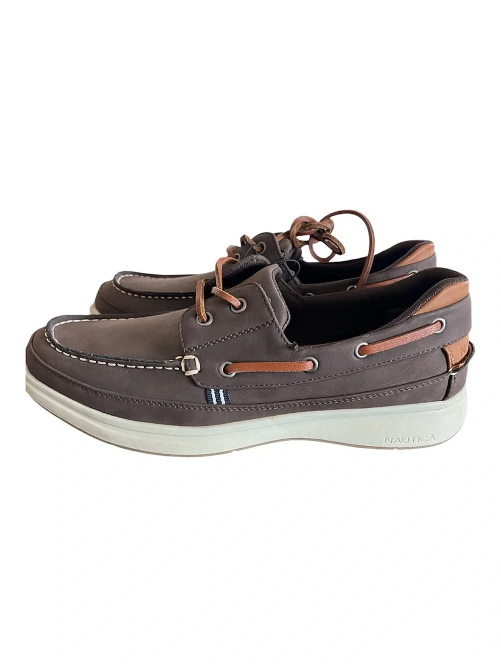 Nautica Men's Zapatos Lace-Up Moccasin Boat Shoes in Brown Size 8 Cushion Relief